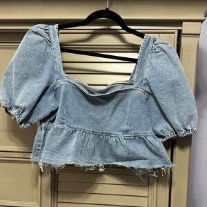 Divided Blue Denim Puff Sleeve Crop Top